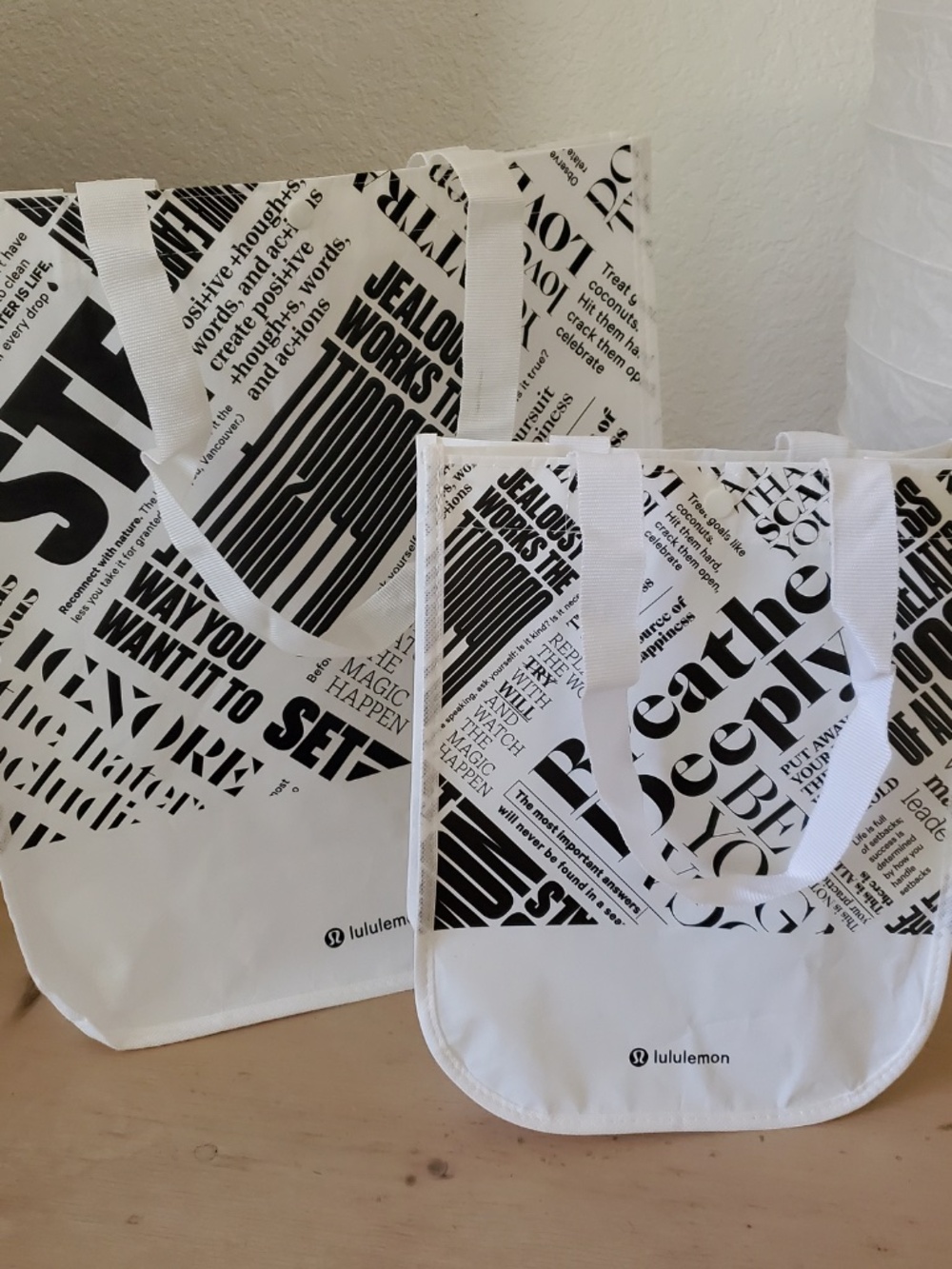 Lululemon Reusable White Black Logos Bag Bundle